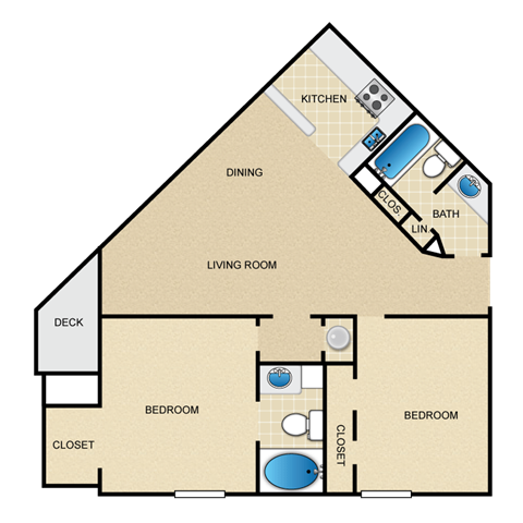 A simple diagram of a house layout with labeled rooms.